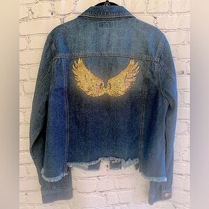 ModX Women's Blue Denim Jean Jacket with Golden Wings